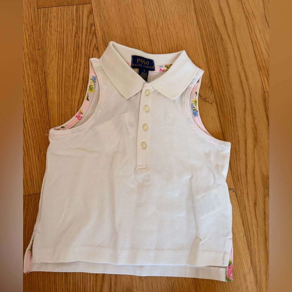 Polo by Ralph Lauren White Girls' Sleeveless Polo with Floral Trim